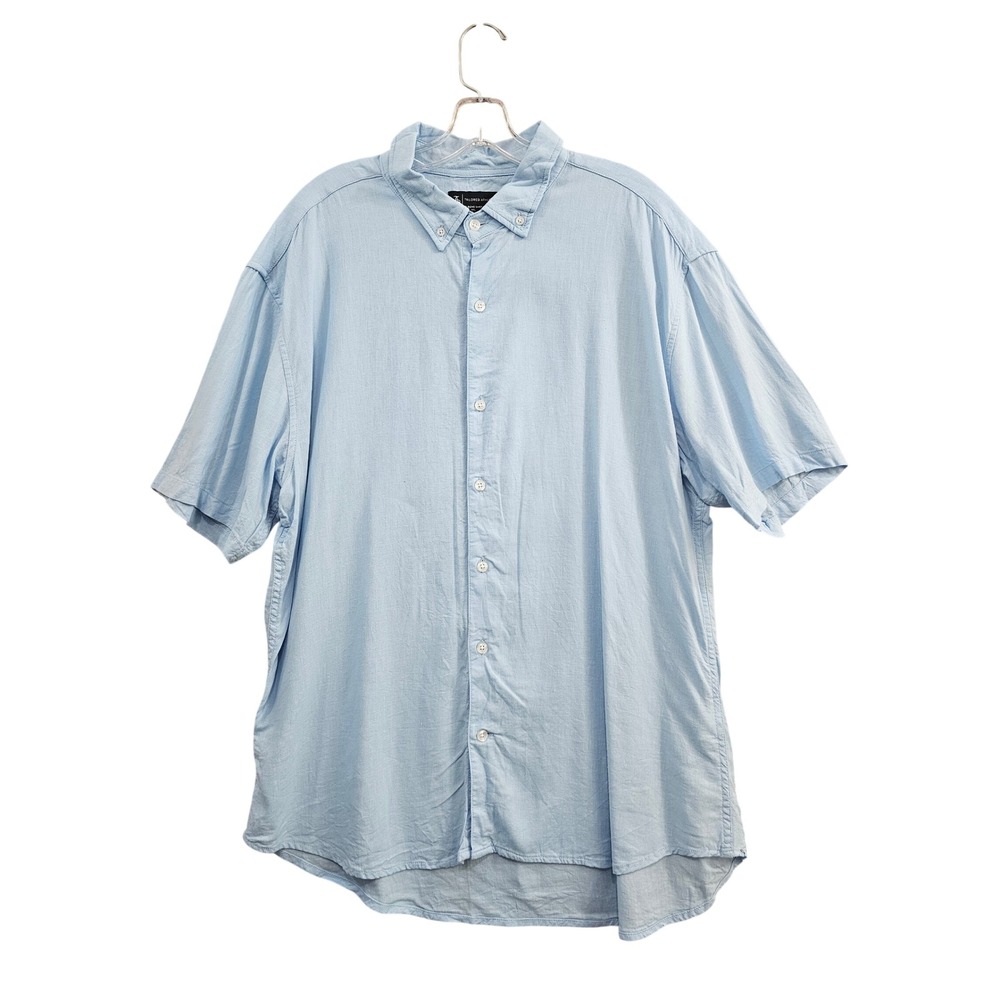 Tailored Athlete Shirt Mens XXL Blue Solid Linen Blend Short Sleeve Button Down